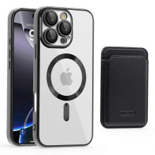 (Black) For iPhone 16 Pro Case Compatible with MagSafe TPU + PC Mobile Cover with Card Bag