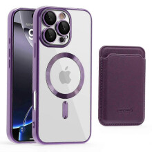 (Purple) For iPhone 16 Pro Case Compatible with MagSafe TPU + PC Mobile Cover with Card Bag