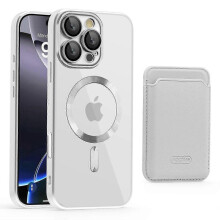 (Grey) For iPhone 16 Pro Case Compatible with MagSafe TPU + PC Mobile Cover with Card Bag