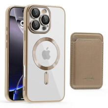 (Gold) For iPhone 16 Pro Case Compatible with MagSafe TPU + PC Mobile Cover with Card Bag
