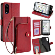 (Red) Zipper Bag Leather Phone Case For Kyocera Basio Active3