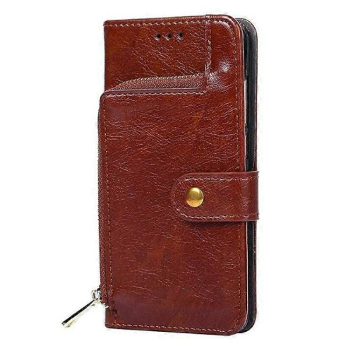 (Brown) Zipper Bag Leather Phone Case For Kyocera Basio Active3 1