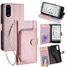 (Rose Gold) Zipper Bag Leather Phone Case For Kyocera Basio Active3
