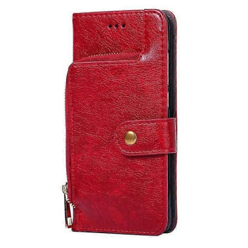 (Red) Zipper Bag Leather Phone Case For Kyocera Basio Active3 1