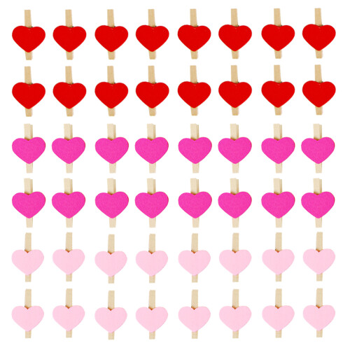 450 Unidades 3 Cm Clips Madera Forma Corazón Rosa