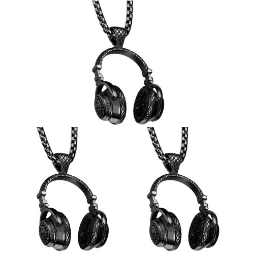 3 Pezzi Collana Con Cuffie Western Pendente Musicale 1