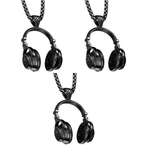 3 Pezzi Collana Con Cuffie Western Pendente Musicale 2