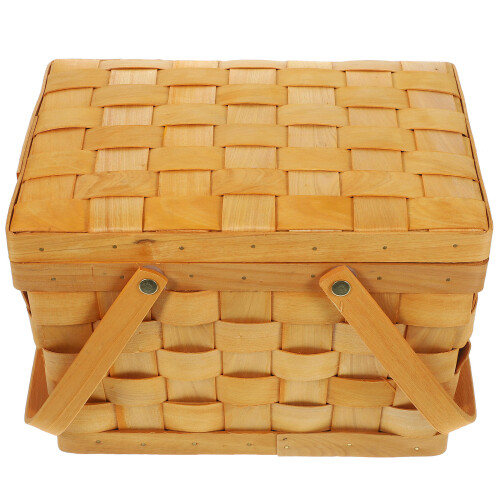 2Pcs Cesta De Madeira Com Alças E Tampa 2