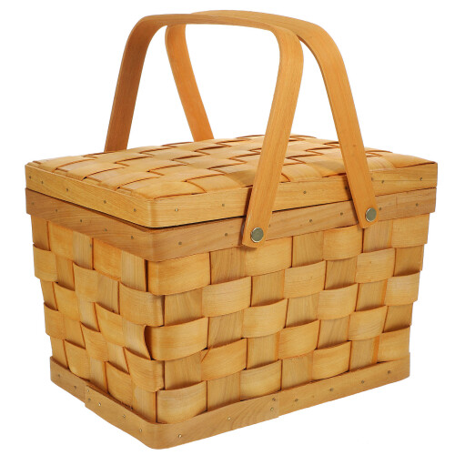 2Pcs Cesta De Madeira Com Alças E Tampa 1