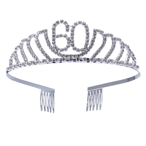 3Pcs Tiara 60º Aniversário Com Coroa Faixa Clip