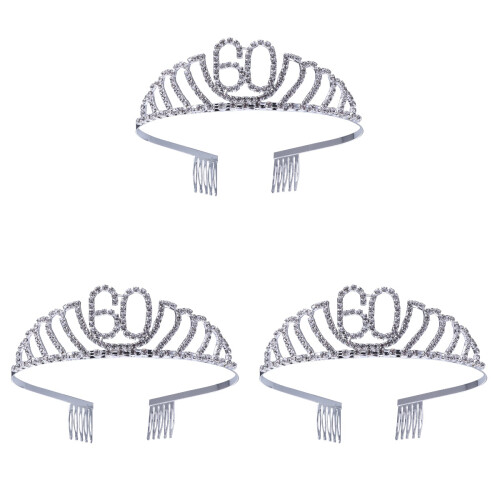 3Pcs Tiara 60º Aniversário Com Coroa Faixa Clip 1