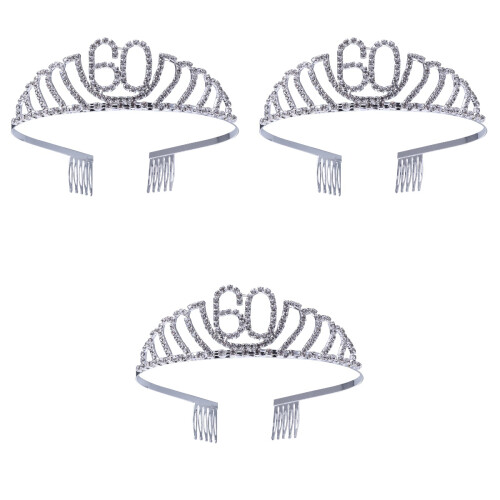 3Pcs Tiara 60º Aniversário Com Coroa Faixa Clip 2