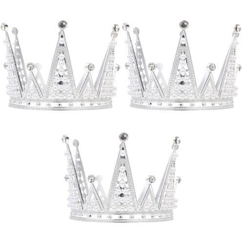 3Pcs Coroa De Decoração Aniversário Tiara Topper Prata 2