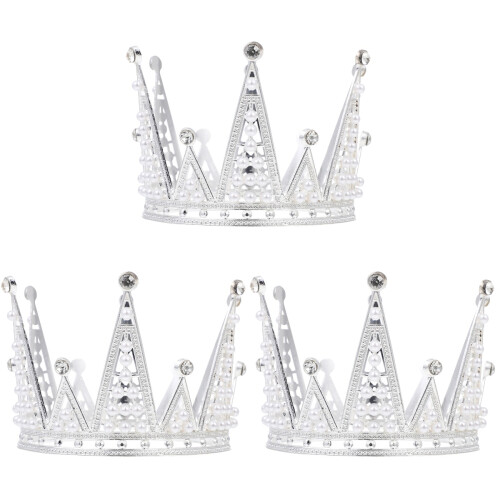 3Pcs Coroa De Decoração Aniversário Tiara Topper Prata 1