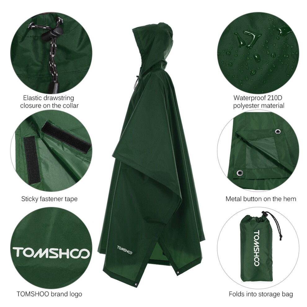 TOMSHOO Lightweight Raincoat with Hood Hiking Poncho Outdoor