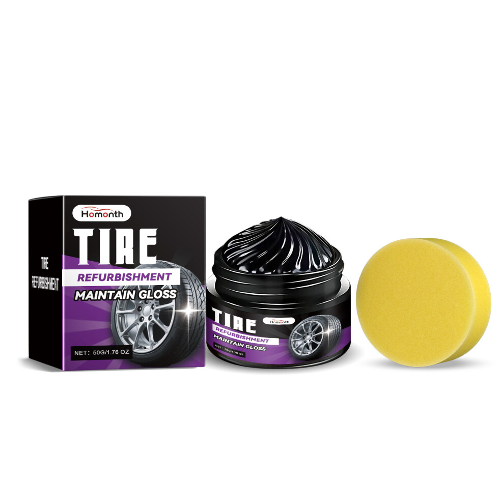 (50G+Sponge) Homonth Car Tire Retread Care Paste Tire Cleaning Non-Dust Car Maintenance Decontamination Care Paste 4027305027811
