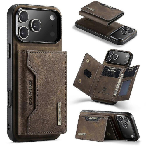 (For iPhone 17 Pro Max, Coffee) DG.MING M2 Series 3-Fold Card Bag Wallet Leather Phone Case