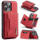 (For iPhone 16 Pro Max, Red) DG.MING M2 Series 3-Fold Card Bag Wallet Leather Phone Case 1