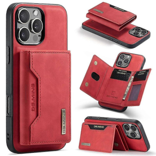 (For iPhone 16 Pro Max, Red) DG.MING M2 Series 3-Fold Card Bag Wallet Leather Phone Case