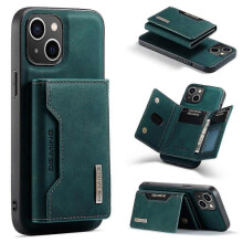 (For iPhone 15 Plus, Green) DG.MING M2 Series 3-Fold Card Bag Wallet Leather Phone Case