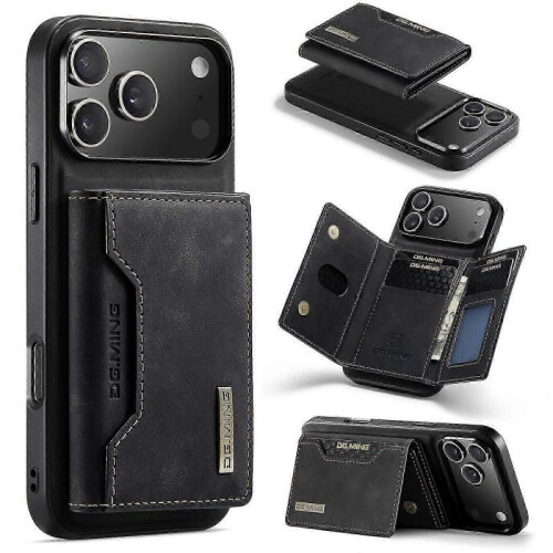 (For iPhone 17 Pro Max, Black) DG.MING M2 Series 3-Fold Card Bag Wallet Leather Phone Case