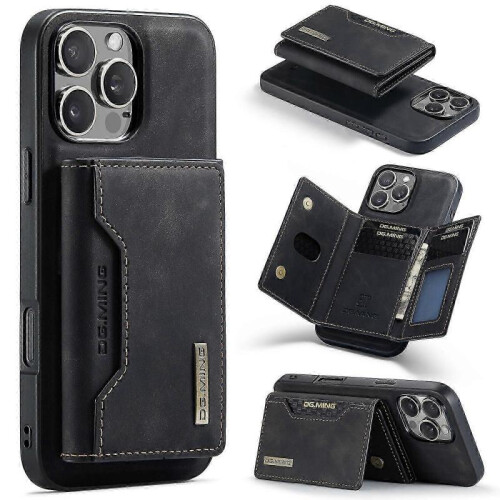 (For iPhone 16 Pro Max, Black) DG.MING M2 Series 3-Fold Card Bag Wallet Leather Phone Case