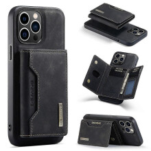 (For iPhone 15 Pro Max, Black) DG.MING M2 Series 3-Fold Card Bag Wallet Leather Phone Case
