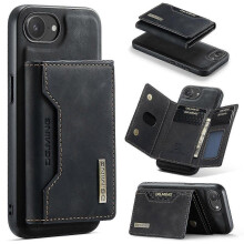 (For iPhone 16e, Black) DG.MING M2 Series 3-Fold Card Bag Wallet Leather Phone Case