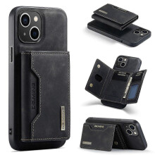 (For iPhone 15, Black) DG.MING M2 Series 3-Fold Card Bag Wallet Leather Phone Case