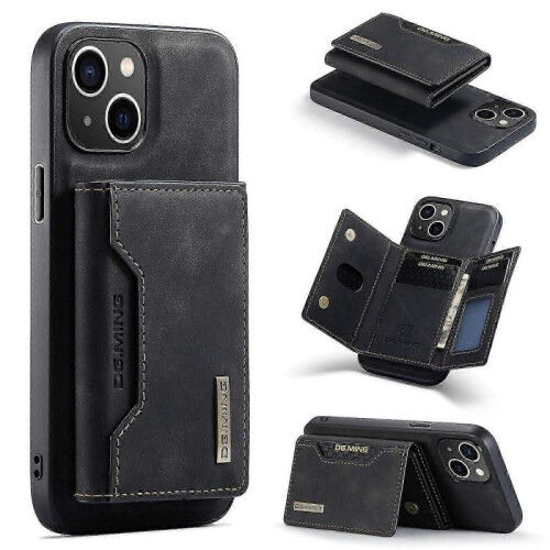 (For iPhone 15, Black) DG.MING M2 Series 3-Fold Card Bag Wallet Leather Phone Case
