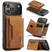 (For iPhone 17 Pro Max, Brown) DG.MING M2 Series 3-Fold Card Bag Wallet Leather Phone Case