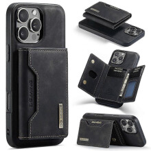 (For iPhone 16 Pro, Black) DG.MING M2 Series 3-Fold Card Bag Wallet Leather Phone Case