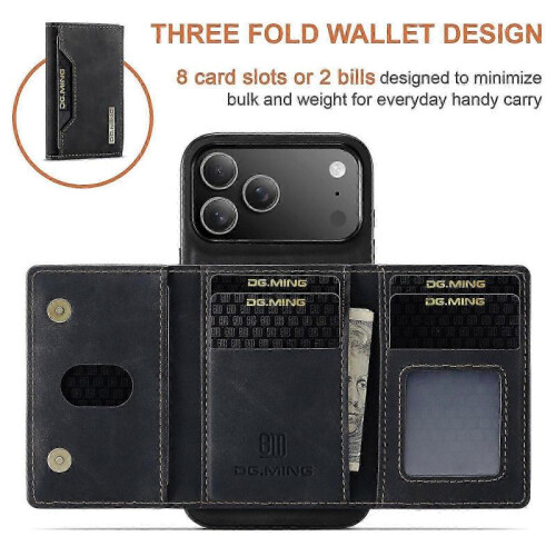 (For iPhone 17 Pro Max, Black) DG.MING M2 Series 3-Fold Card Bag Wallet Leather Phone Case 2