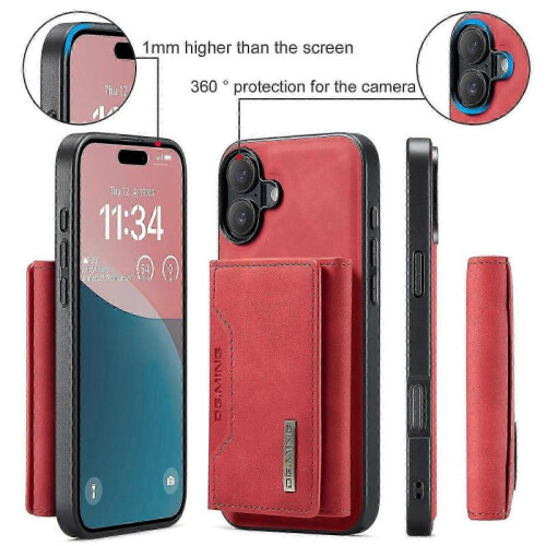 (For iPhone 17, Red) DG.MING M2 Series 3-Fold Card Bag Wallet Leather Phone Case 1