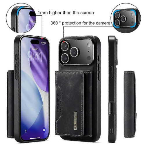 (For iPhone 17 Pro Max, Black) DG.MING M2 Series 3-Fold Card Bag Wallet Leather Phone Case 1