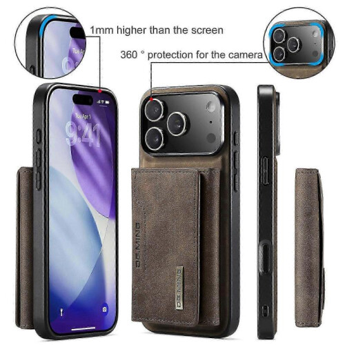 (For iPhone 17 Pro Max, Coffee) DG.MING M2 Series 3-Fold Card Bag Wallet Leather Phone Case 1