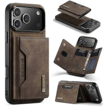 (For iPhone 17 Pro, Coffee) DG.MING M2 Series 3-Fold Card Bag Wallet Leather Phone Case