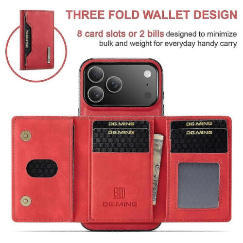 (For iPhone 17 Pro Max, Red) DG.MING M2 Series 3-Fold Card Bag Wallet Leather Phone Case 2