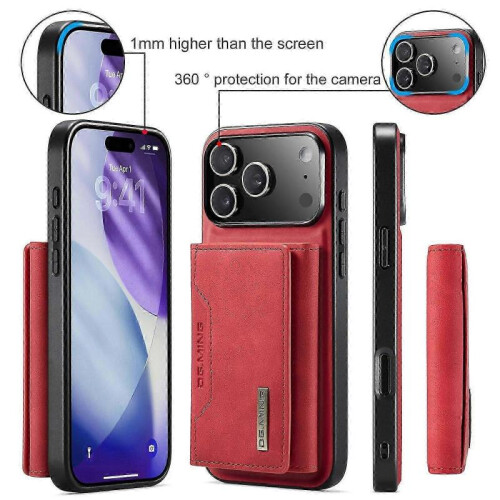 (For iPhone 17 Pro Max, Red) DG.MING M2 Series 3-Fold Card Bag Wallet Leather Phone Case 1