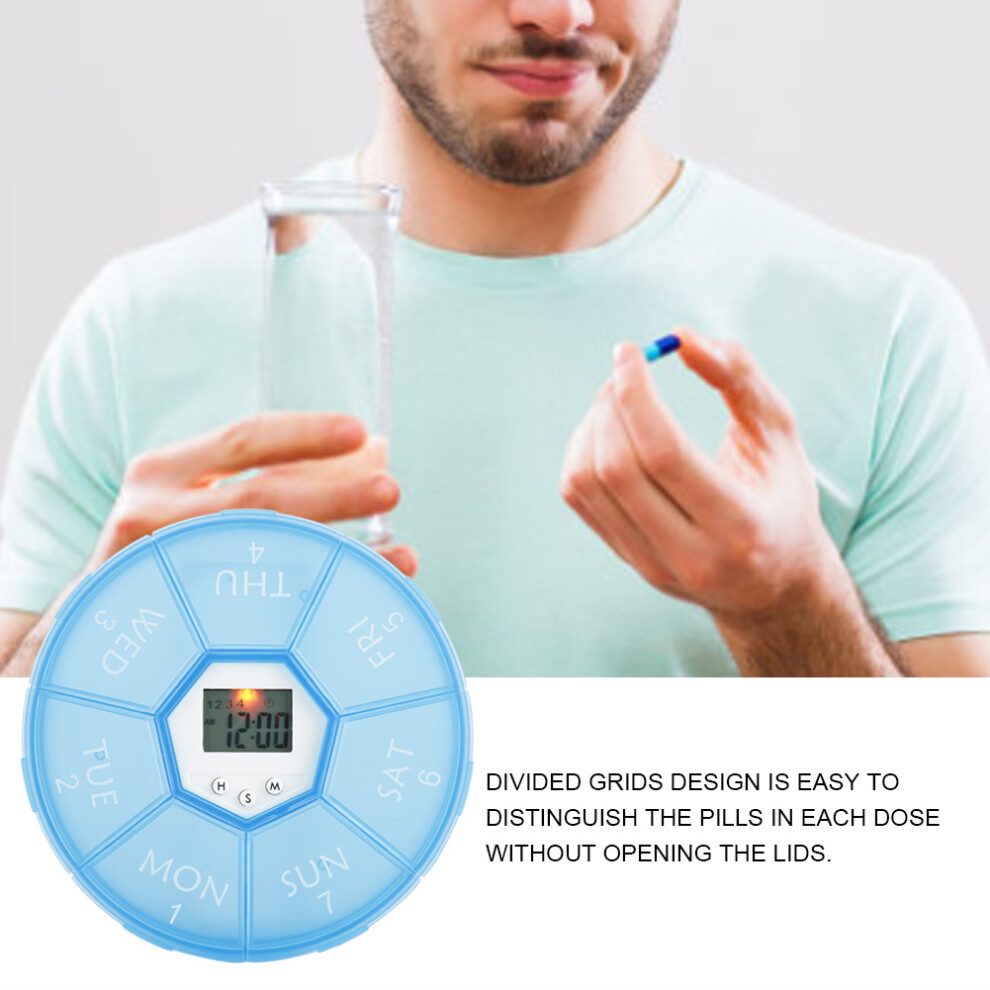 Blue 7 Grids Mini Portable Medicine Pill Box Organizer With Remider