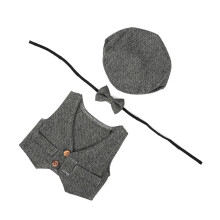 Kinder 3-teiliges Weste-Set für Babys 0-1 Monat Schwarz und Grau Fotokleid