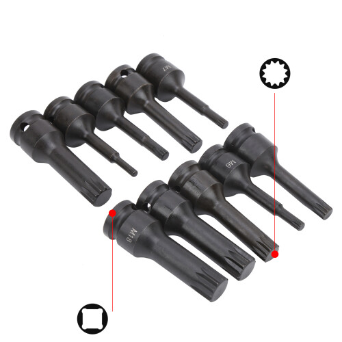 10Pcs 1/2in Square Socket Set CRMO Impact Bits M5-M18 Black