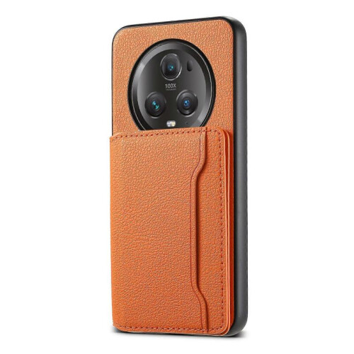 (For Honor Magic5 Pro, Orange) Calf Texture Card Bag Design Full Coverage Phone Case