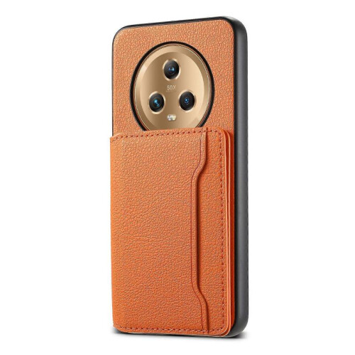 (For Honor Magic5, Orange) Calf Texture Card Bag Design Full Coverage Phone Case