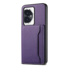 (For Honor 100, Purple) Calf Texture Card Bag Design Full Coverage Phone Case