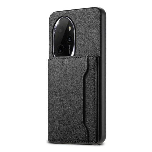 (For Honor 100 Pro, Black) Calf Texture Card Bag Design Full Coverage Phone Case
