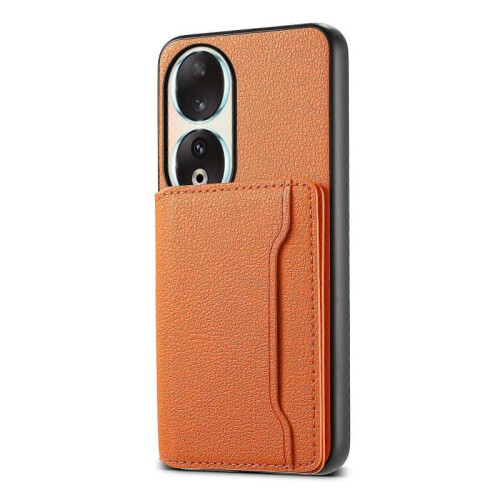 (For Honor 90, Orange) Calf Texture Card Bag Design Full Coverage Phone Case