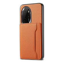 (For Honor 100 Pro, Orange) Calf Texture Card Bag Design Full Coverage Phone Case