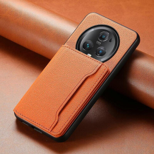 (For Honor Magic5 Pro, Orange) Calf Texture Card Bag Design Full Coverage Phone Case 1