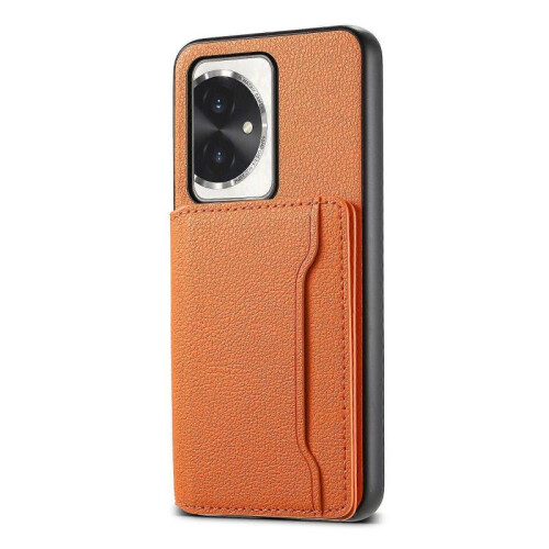 (For Honor 100, Orange) Calf Texture Card Bag Design Full Coverage Phone Case